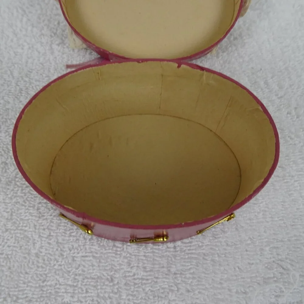 Vintage Sewing Box Pin Cushion Thread Button Organizer Storage 4 Inches Pink